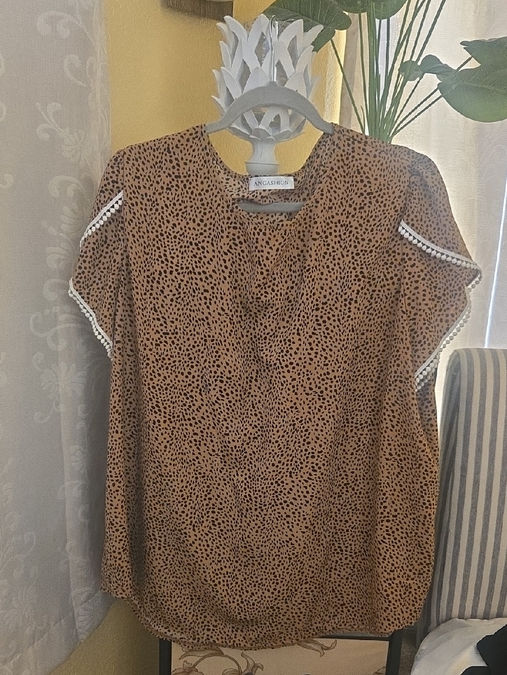 Brown Leopard Print Flutter Sleeve Top